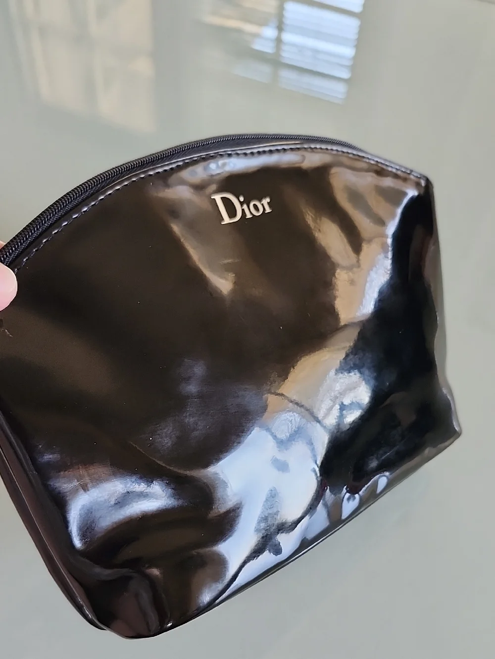 Authentic Dior Black Patent Beauty Pouch Make-up Clutch Parfum Bag Cosmetic Case